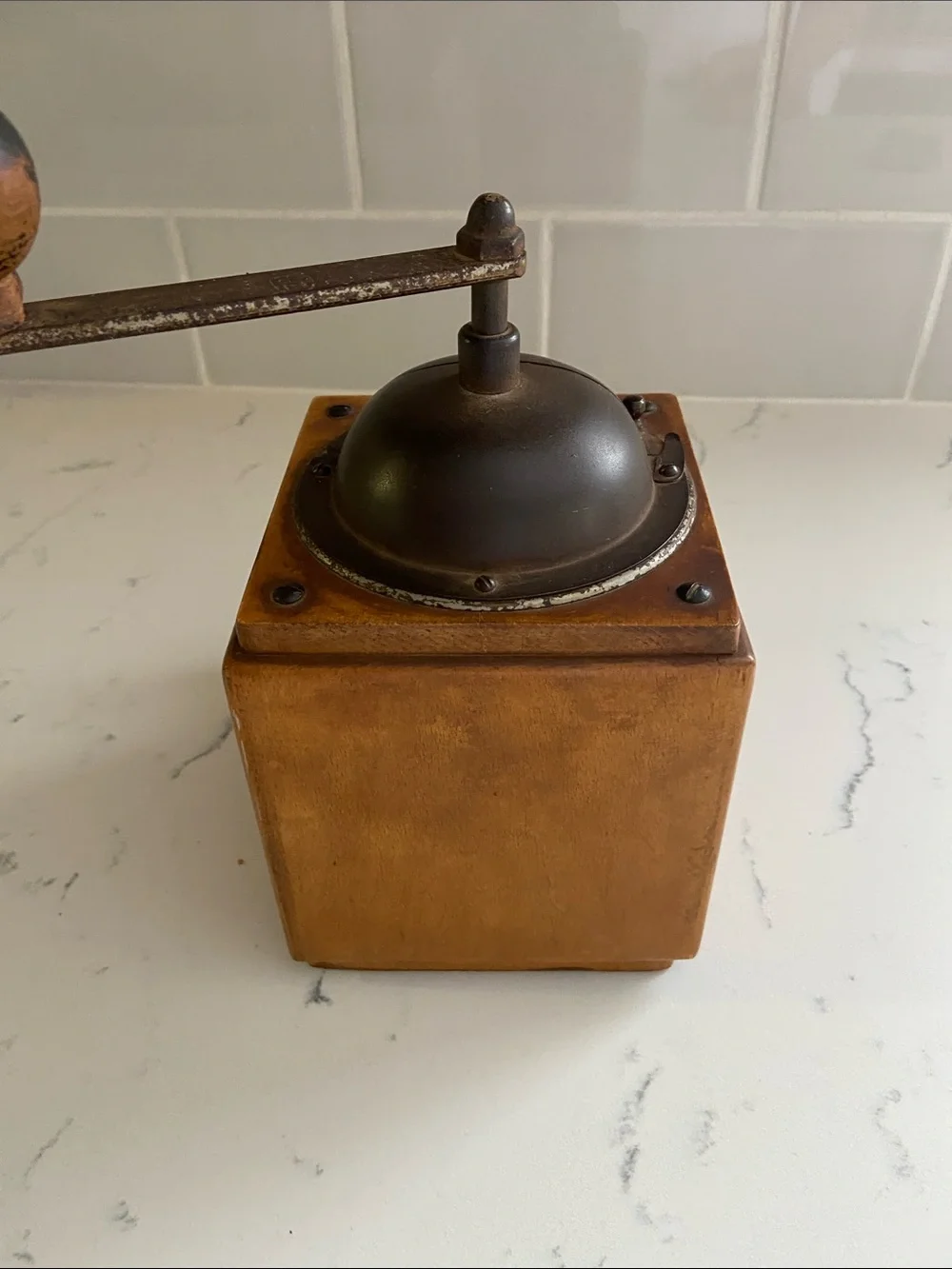 Vintage Antique Wood Hand Crank Coffee Grinder Box Mill
